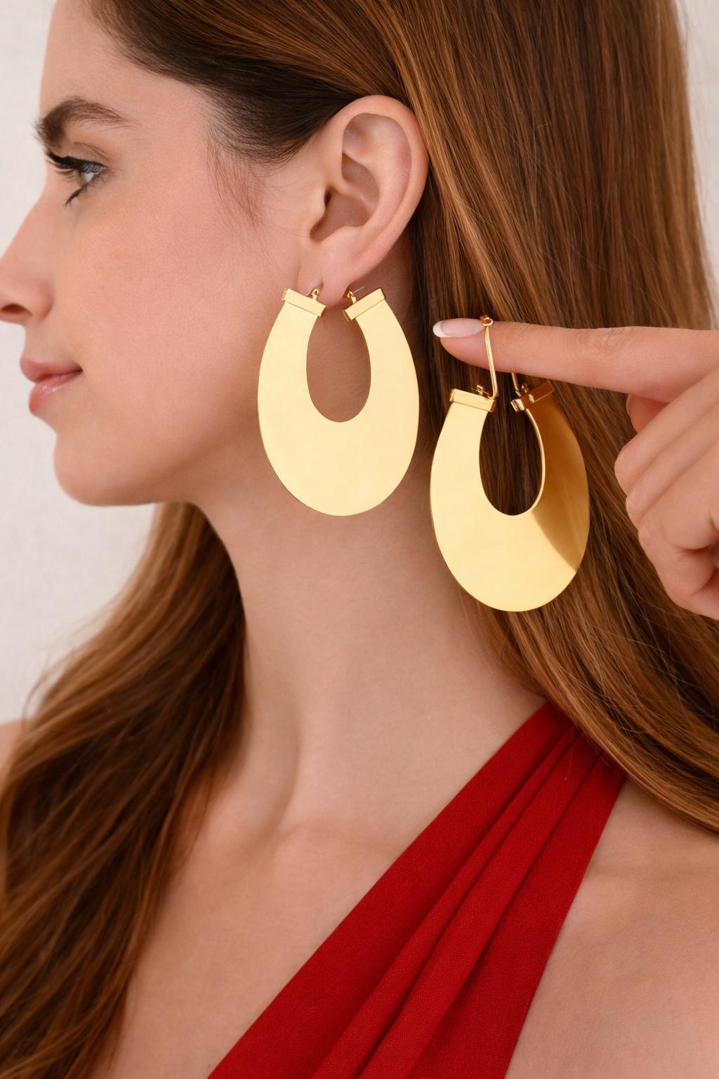 Textured Gold Hoop Earrings, U-Shaped Statement Earrings, Vintage Minimalist Chunky Hoops for Women
