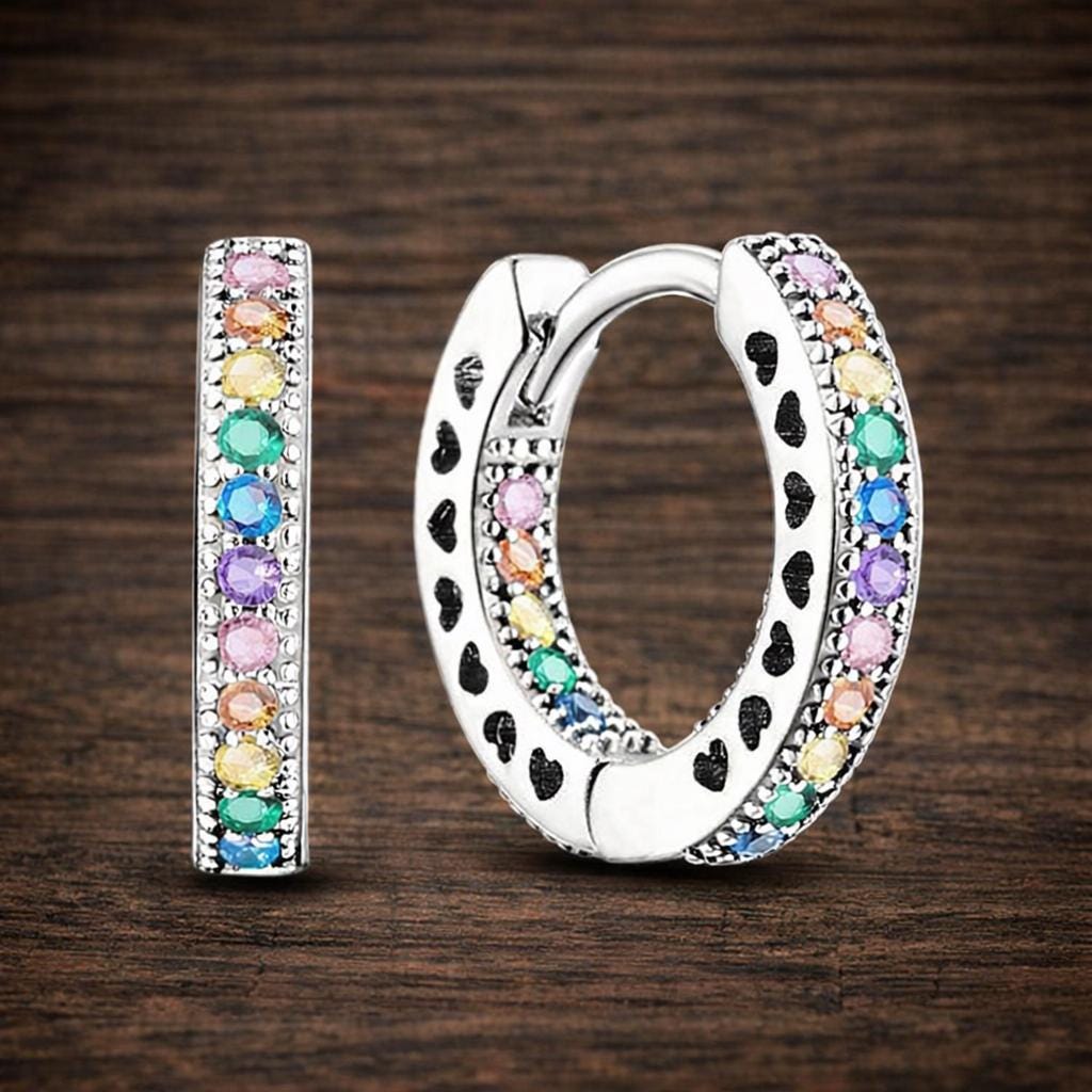 Colorful Zirconia Hoop Earrings, Silver Plated Hypoallergenic Earrings for Women