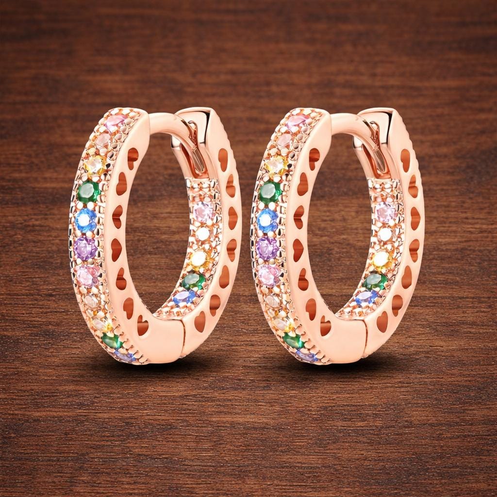 Colorful Zirconia Hoop Earrings, Silver Plated Hypoallergenic Earrings for Women