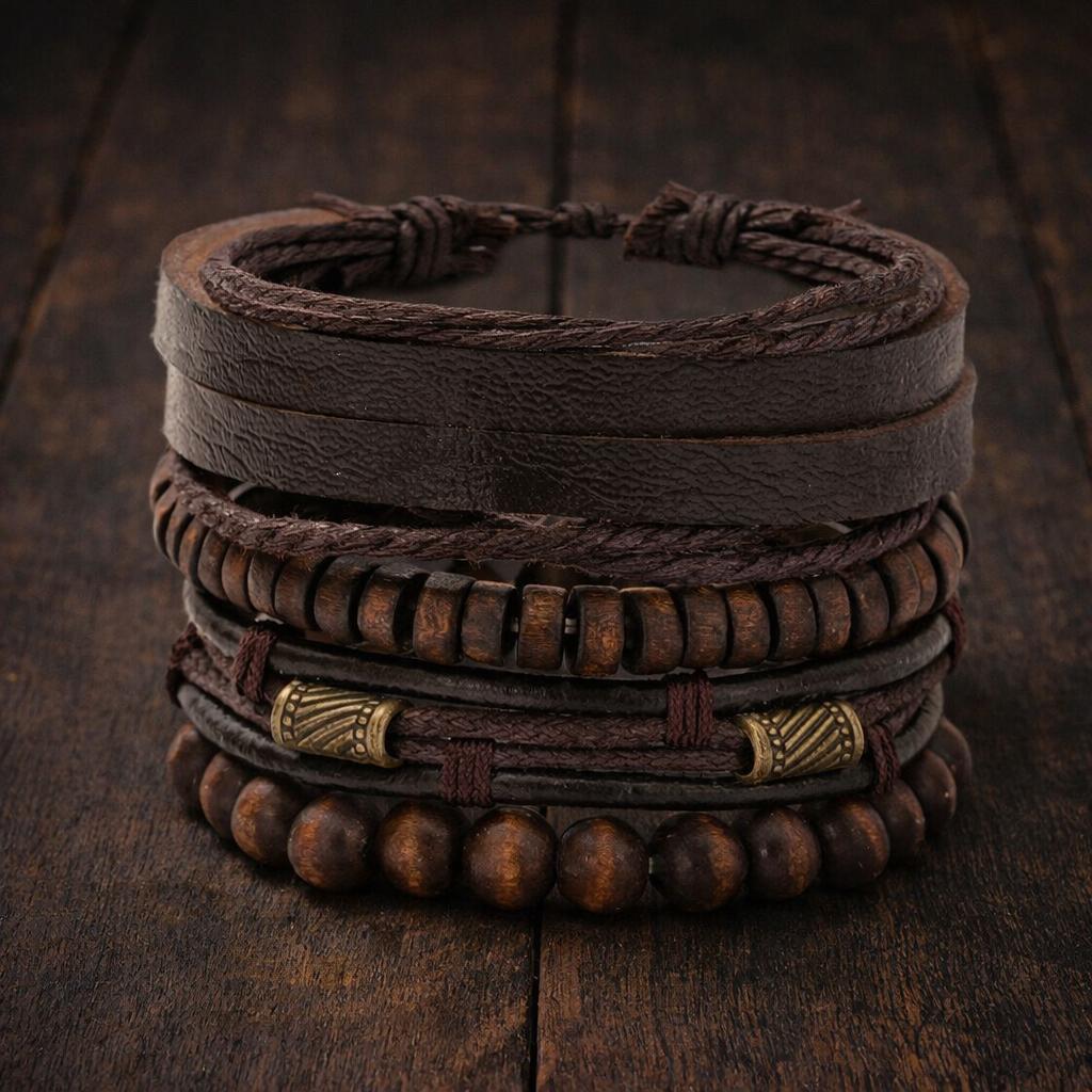 Black Punk Skull Star Bracelet Set, 6PCS Leather & Alloy Bracelets, Gothic Unisex Jewelry Gift