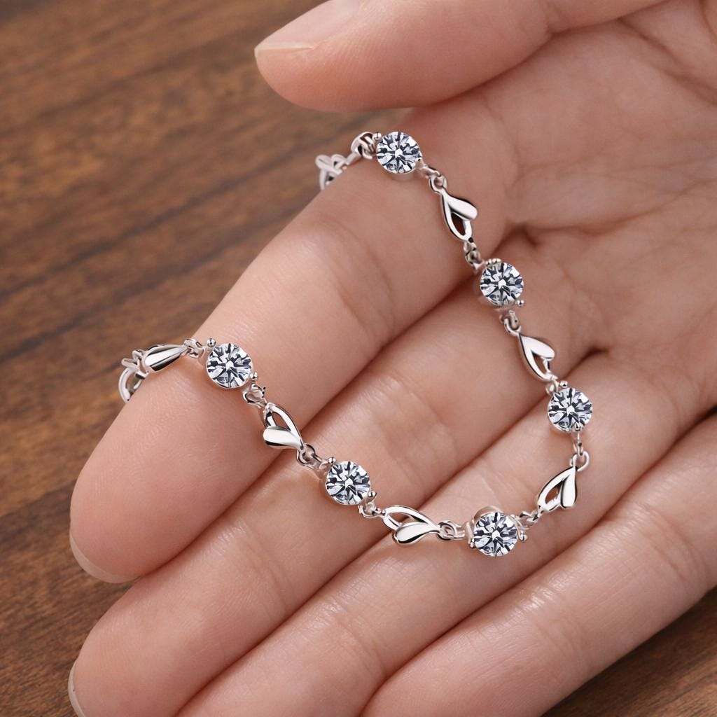 925 Sterling Silver Tennis Bracelet with Zirconia Inlay, Elegant Minimalist Jewelry