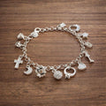 925 Sterling Silver Plated Charm Bracelet, Heart Lock Moon Cross, Minimalist Jewelry