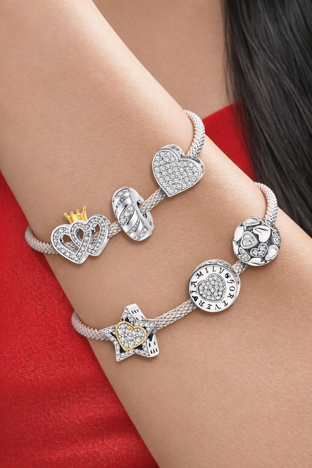 925 Sterling Silver Pave Heart Charm Pendant, Minimalist Jewelry Making Bracelet Necklace
