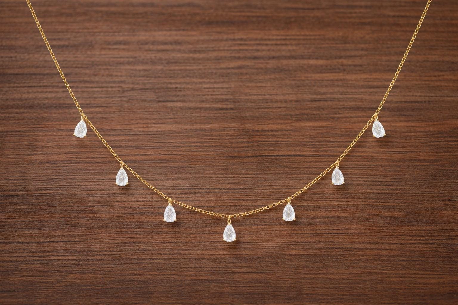 Sterling Silver Teardrop Necklace, Cubic Zirconia Pendant, Minimalist Elegant Jewelry