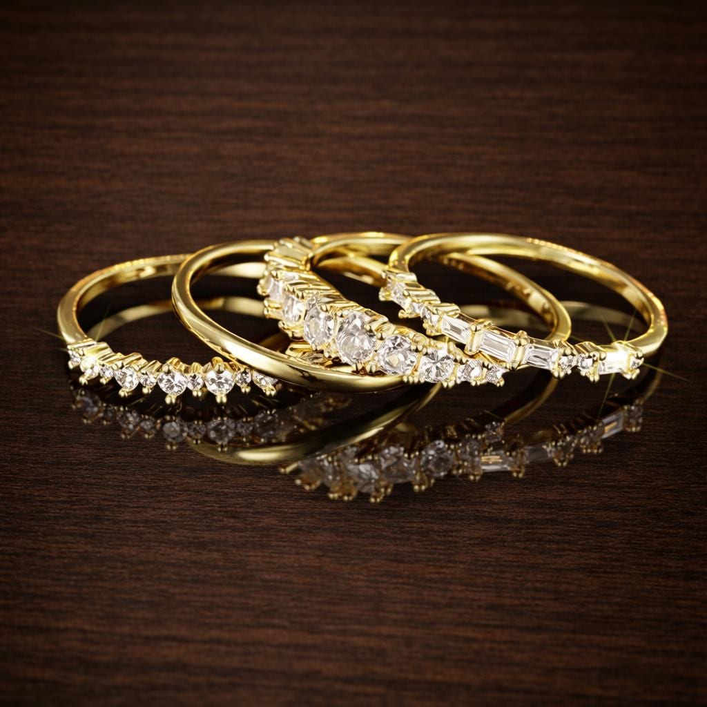 4-Piece Stackable CZ Ring Set: Minimalist Gold/Silver Wedding Bands