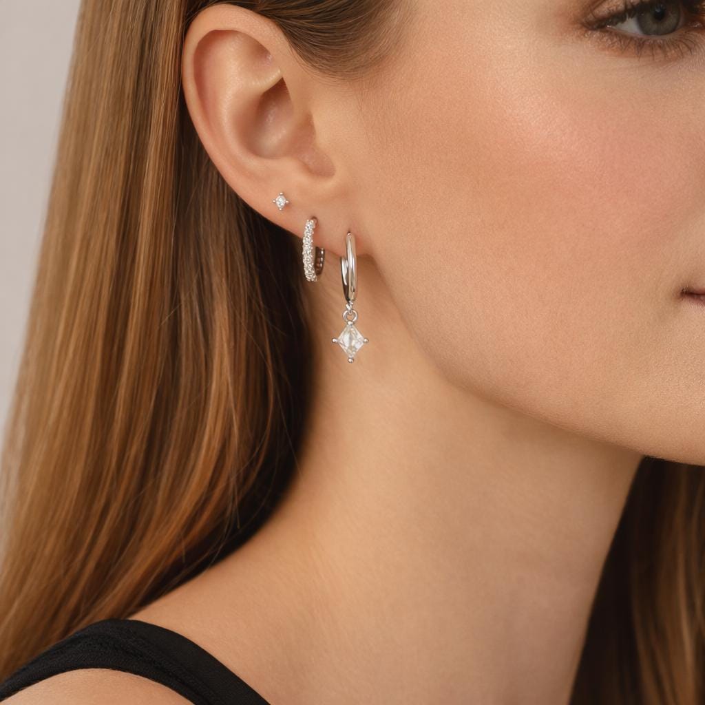 3-Piece Gold Rhombus Zircon Earrings Set: Dainty Minimalist Micro Pave Crystal Jewelry