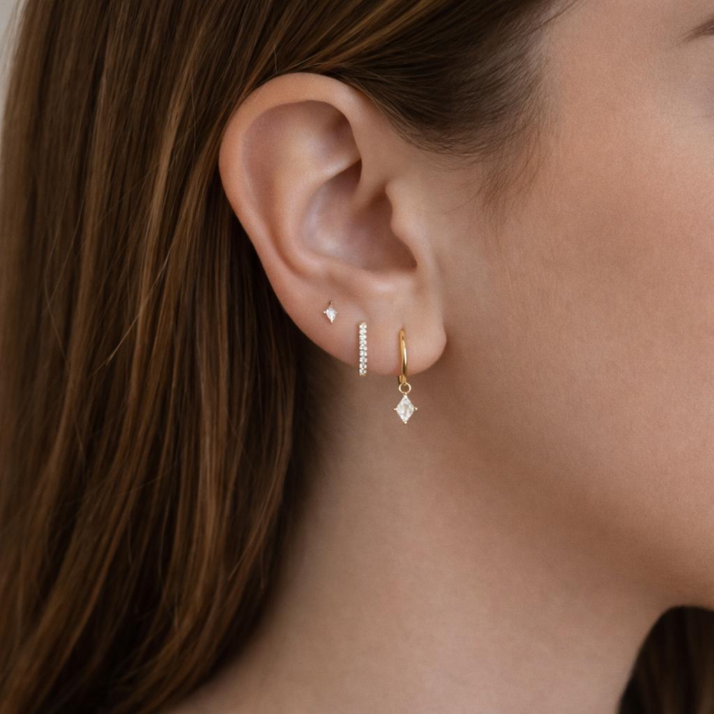 3-Piece Gold Rhombus Zircon Earrings Set: Dainty Minimalist Micro Pave Crystal Jewelry