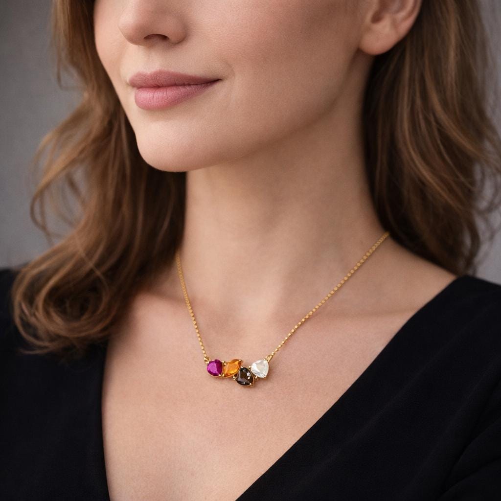 Colorful Zircon Pendant Necklace, Gold Chain, Minimalist Dainty Jewelry