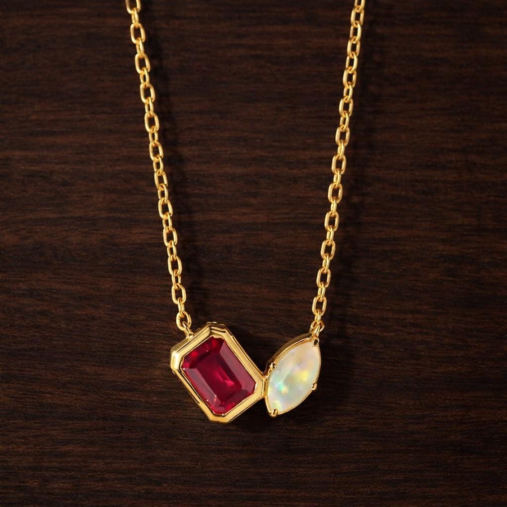Colorful Zircon Pendant Necklace, Gold Chain, Minimalist Dainty Jewelry