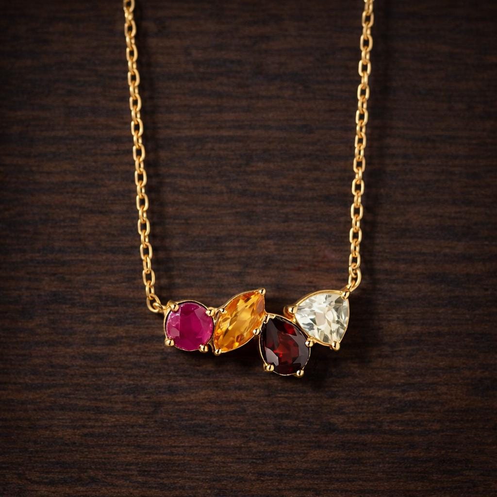 Colorful Zircon Pendant Necklace, Gold Chain, Minimalist Dainty Jewelry