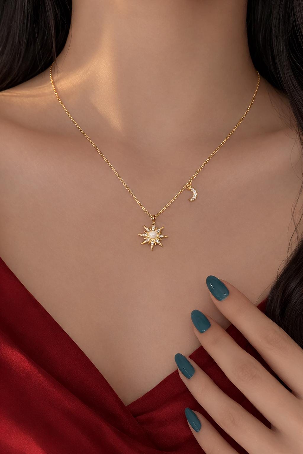 Sterling Silver Star Moon Opal Necklace, Celestial Minimalist Pendant Jewelry