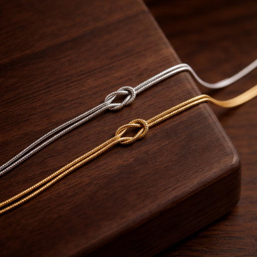 Couple Bracelets, 14K Gold Plated Stainless Steel Love Knot Matching Set