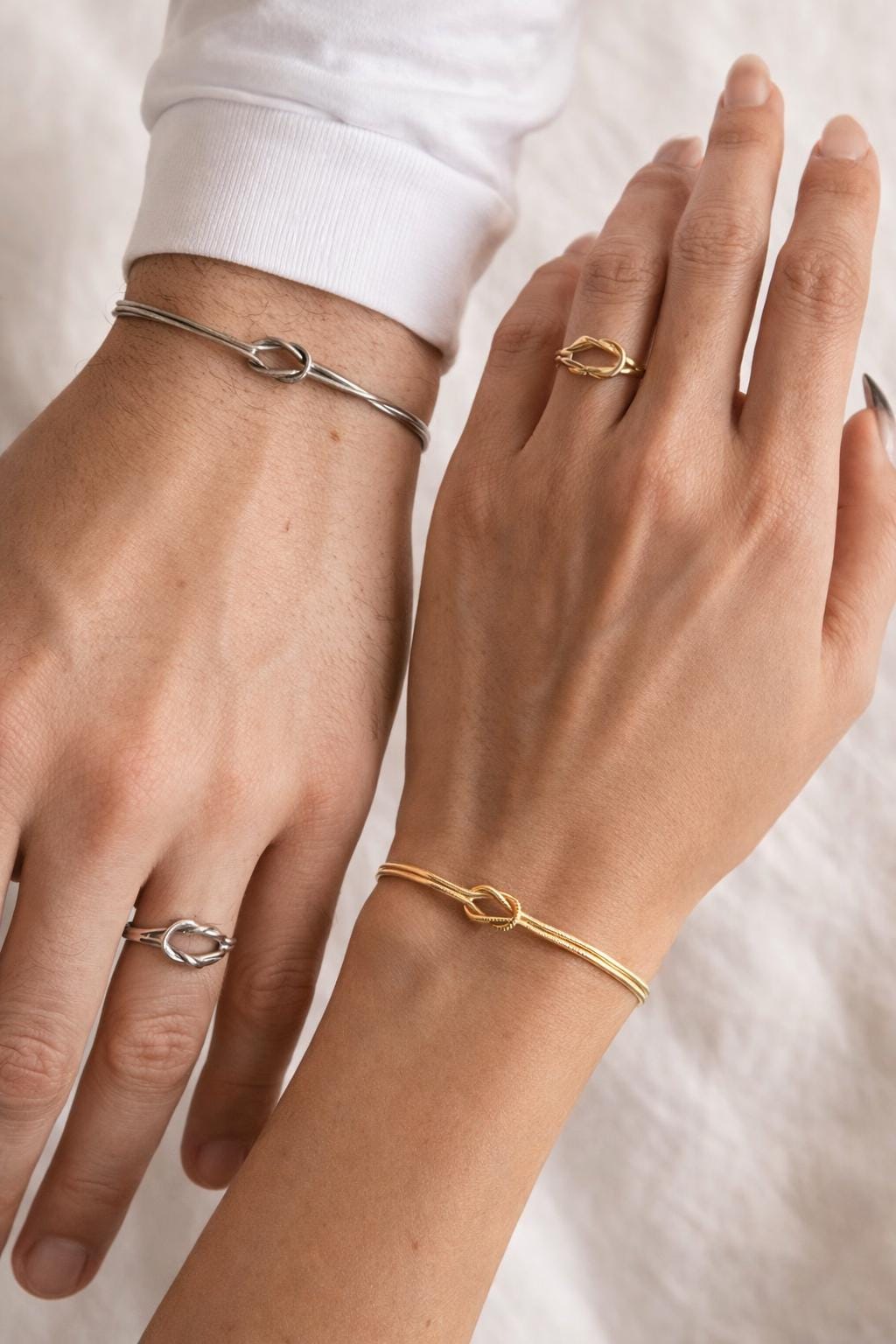 Couple Bracelets, 14K Gold Plated Stainless Steel Love Knot Matching Set