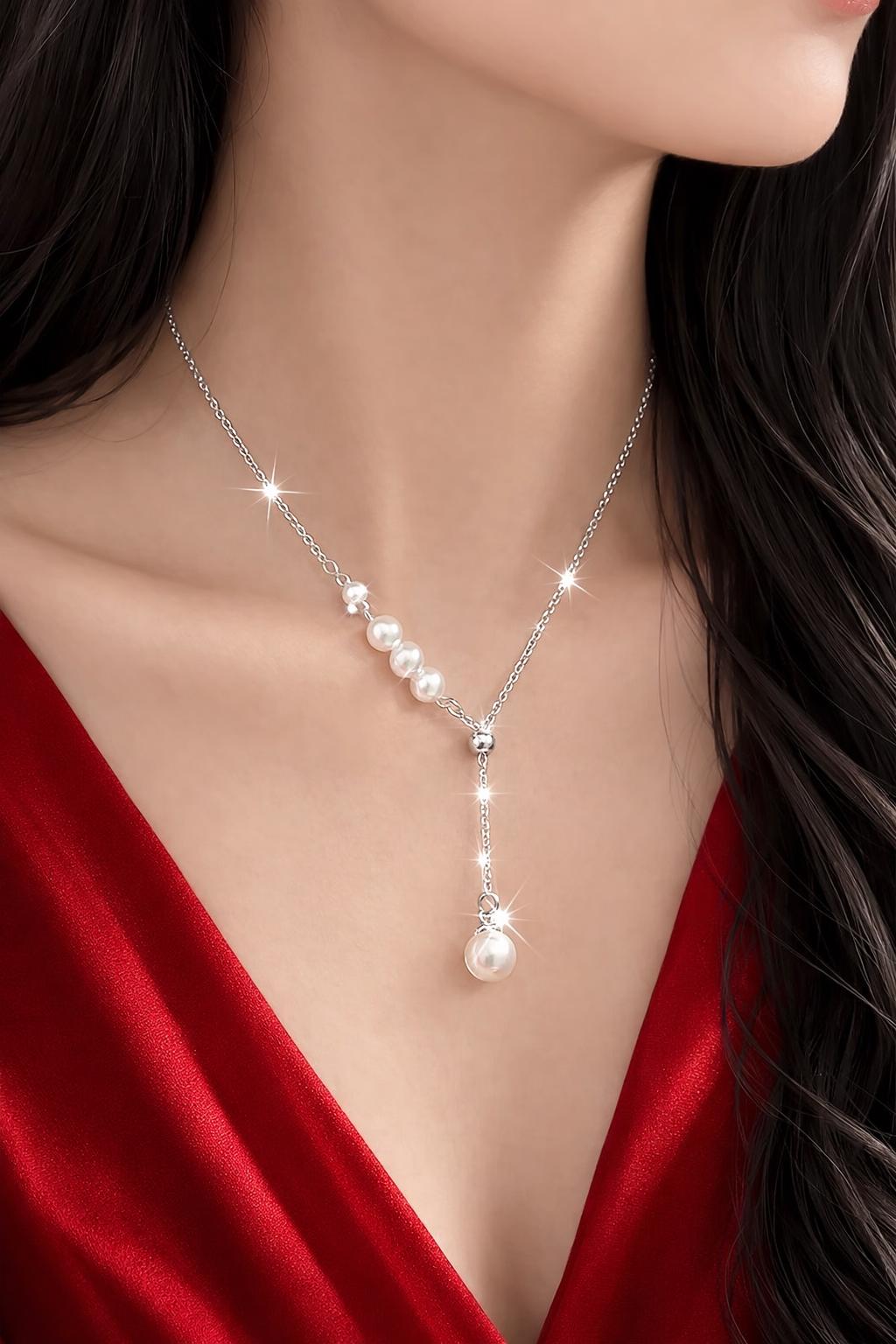 Artistic Pearl Necklace, Elegant Minimalist Jewelry, Timeless Design
