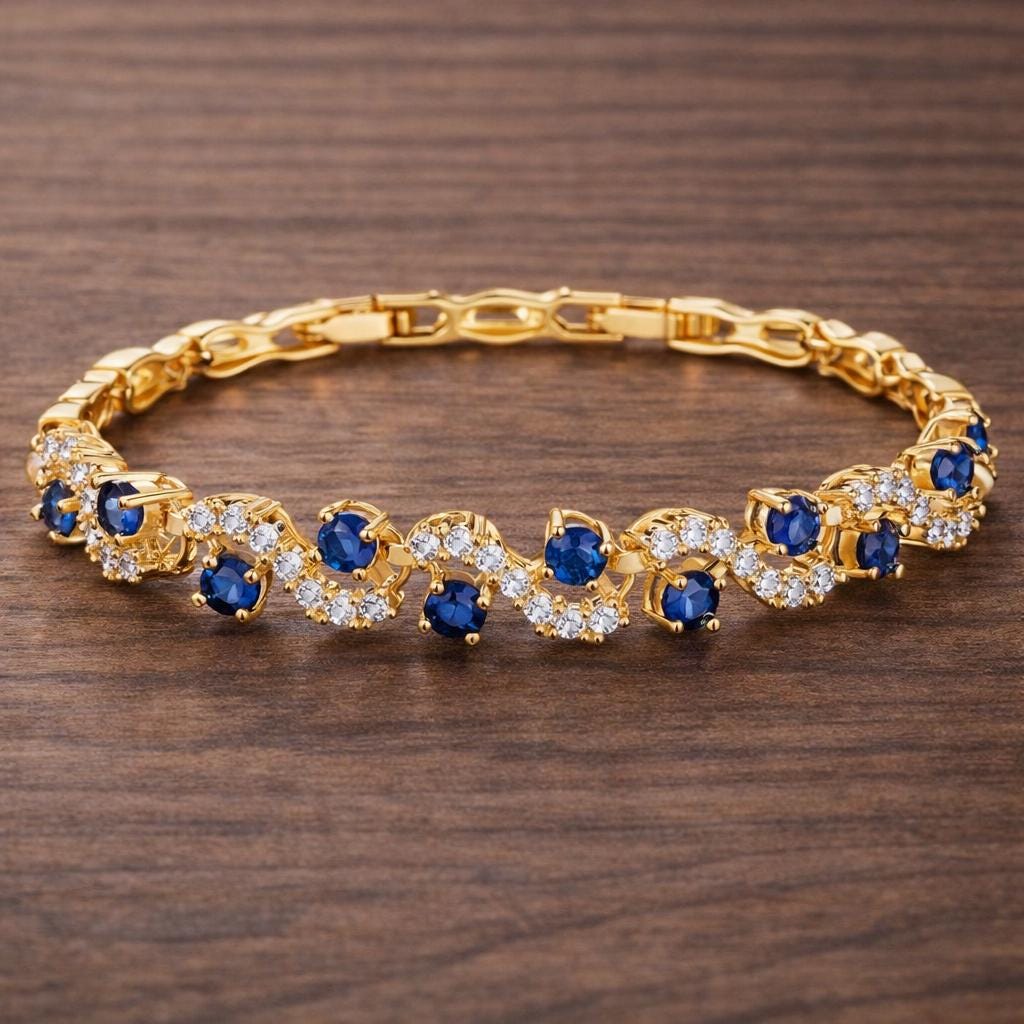 Blue Zirconia Gold Bracelet: Elegant Minimalist Daily Wear Jewelry