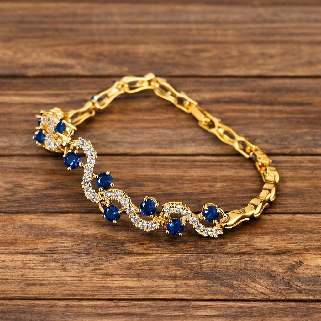 Blue Zirconia Gold Bracelet: Elegant Minimalist Daily Wear Jewelry