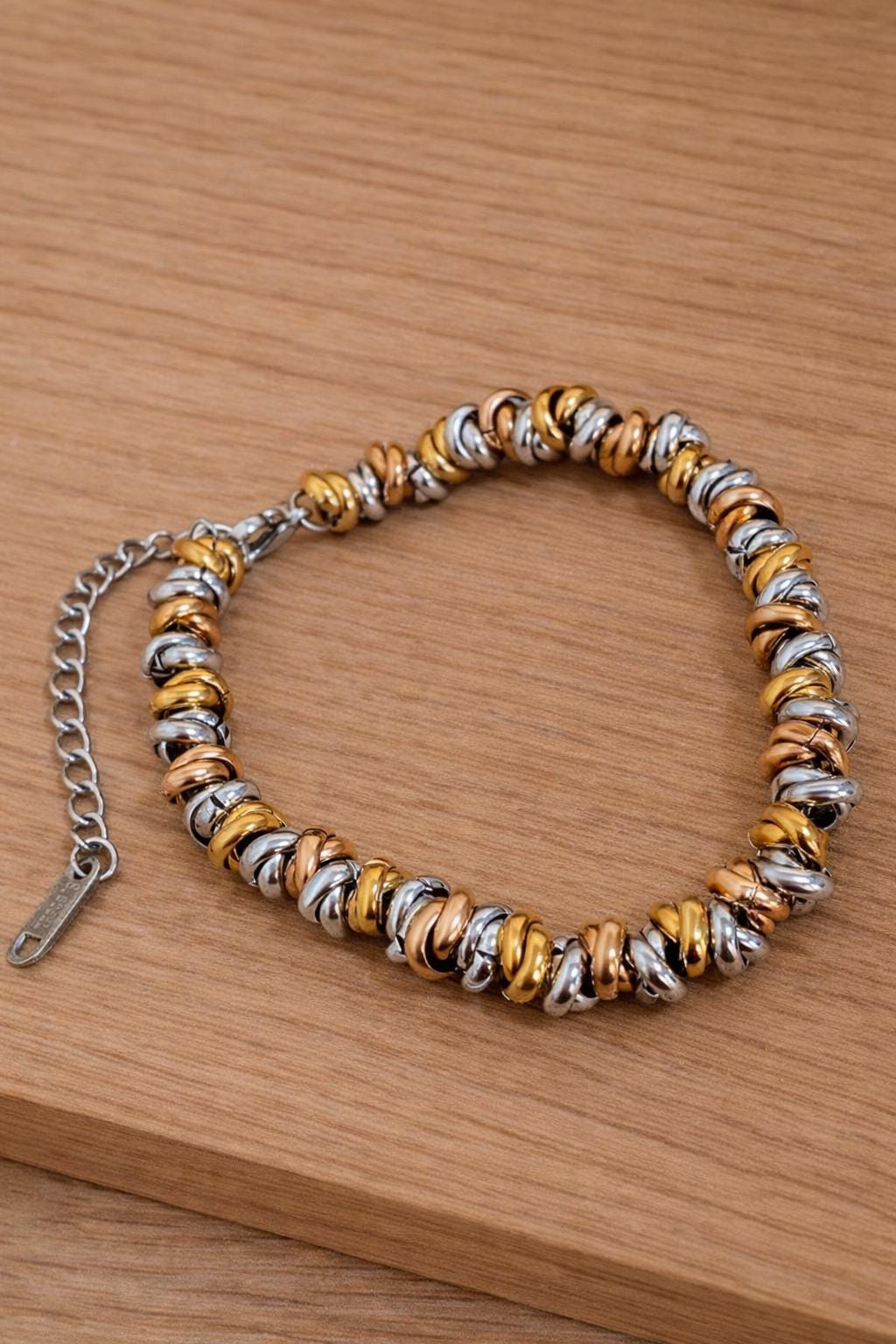18K Gold Plated Stainless Steel Vintage Twist Chain Bracelet, Braided Jewelry