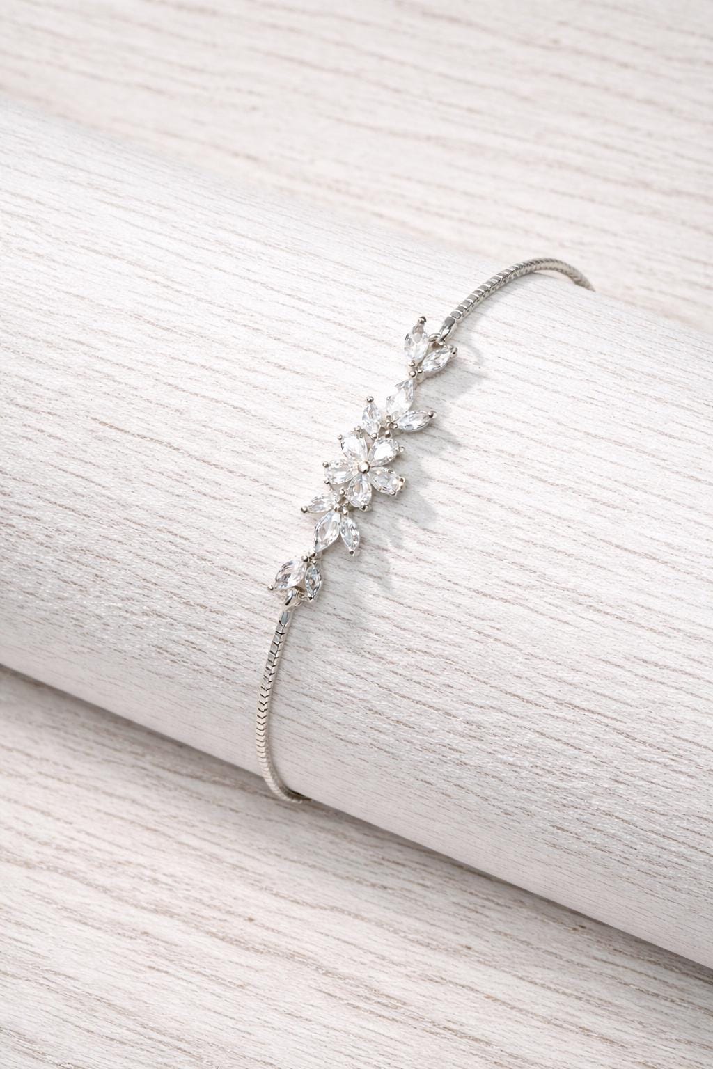 Adjustable Copper Zirconia Flower Bracelet, Elegant Floral Daily Jewelry