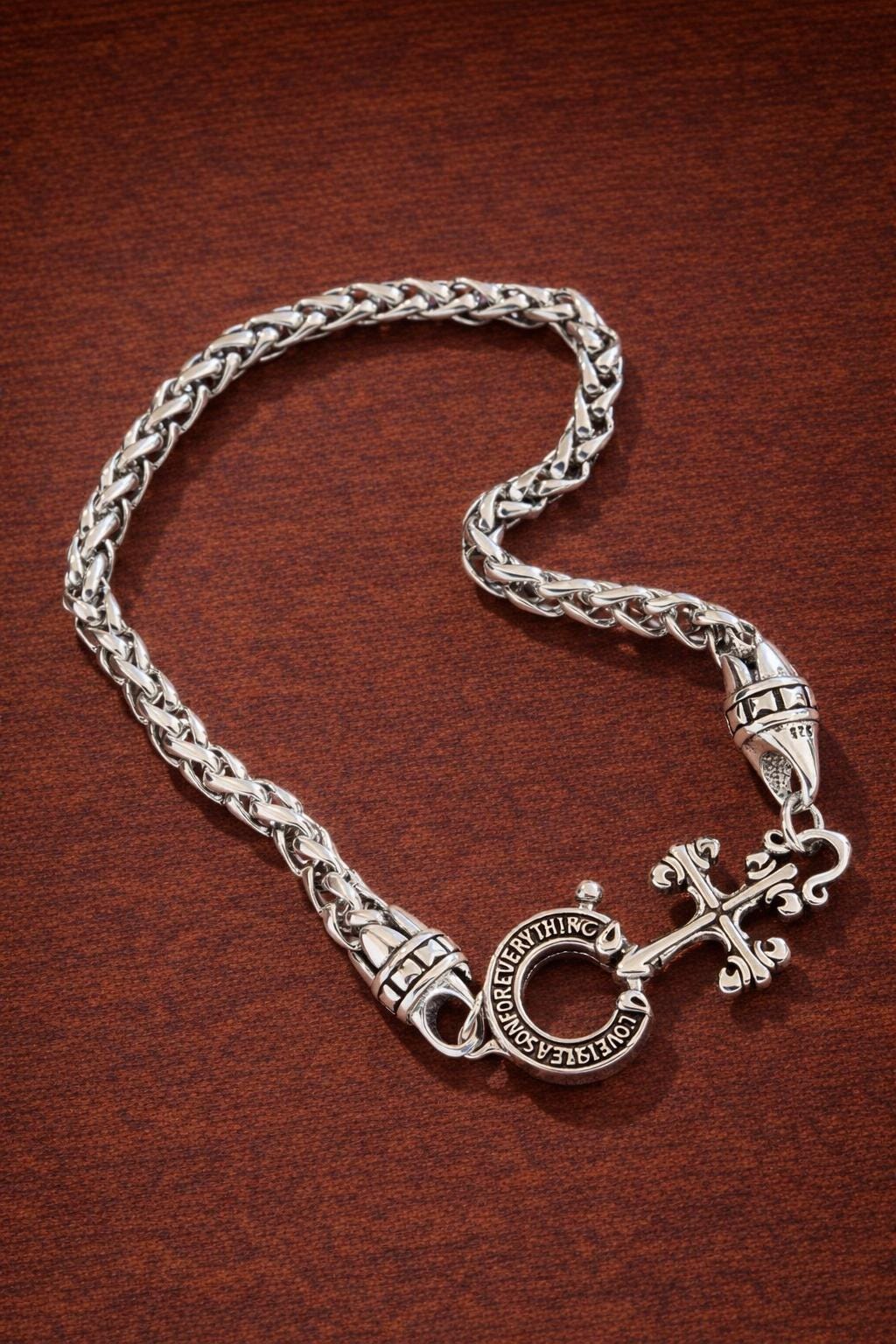 1pc Elegant Braided Chain Cross & Horseshoe Charm Bracelet For Women, Suitable For Daily Wear