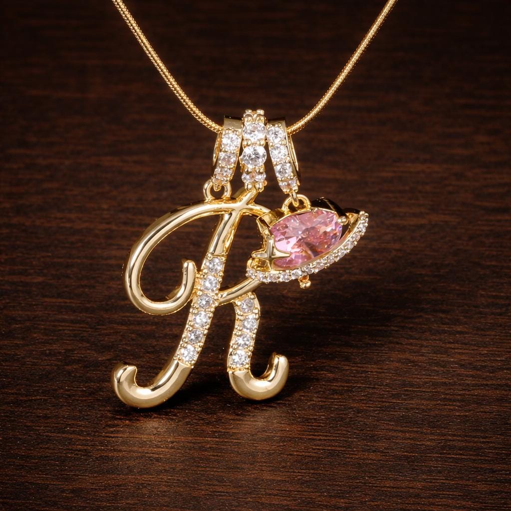 Cubic Zirconia Heart Alphabet Necklace – Vintage Initial Pendant, Valentine Gift for Women