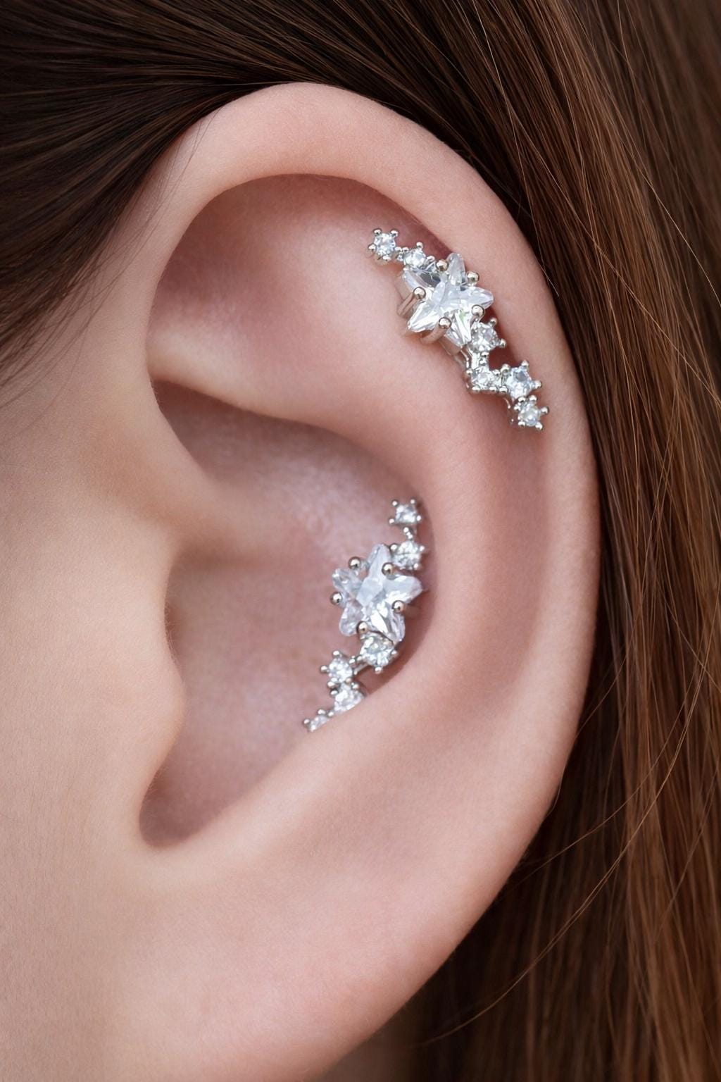 18K Gold Plated Star Crystal Earring, Helix Tragus Piercing, Hypoallergenic Stainless Steel