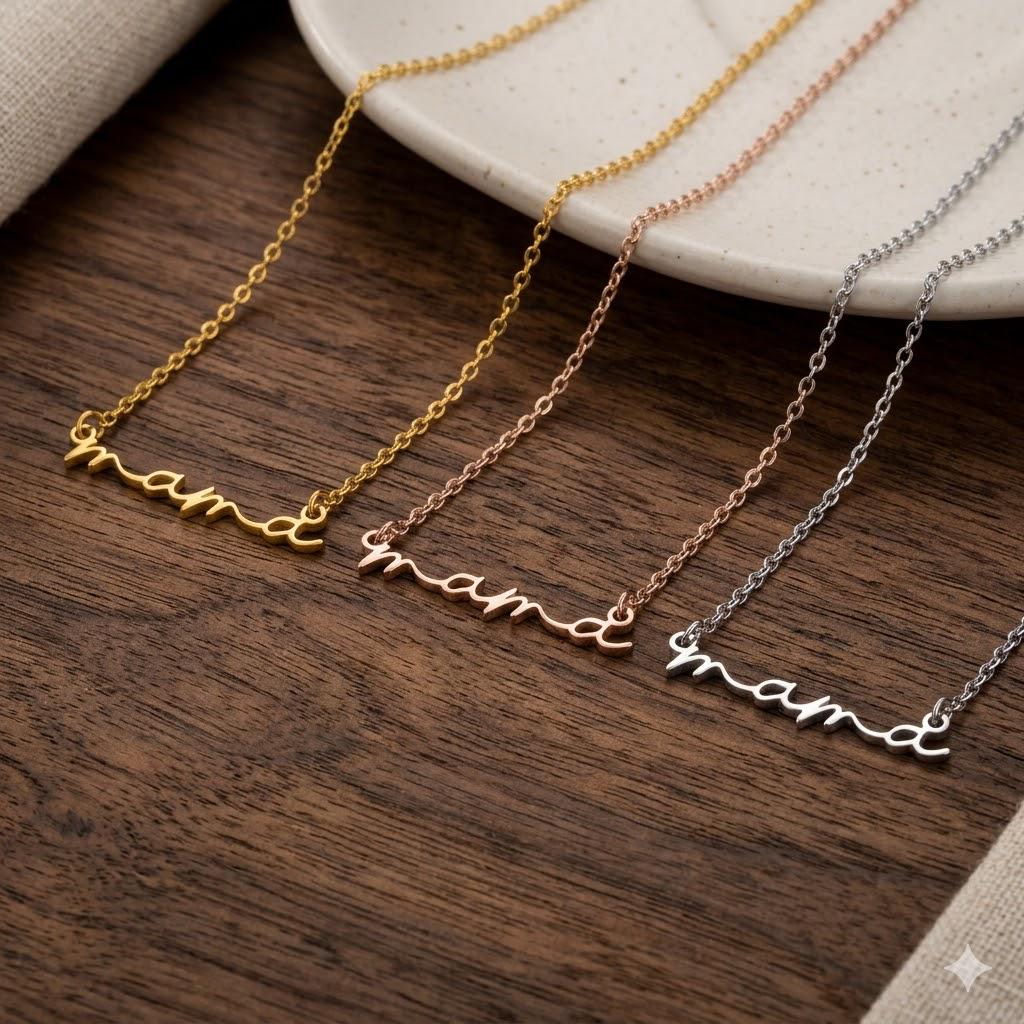 Vintage Mama Necklace – Stainless Steel Script Pendant, Long Chain Jewelry