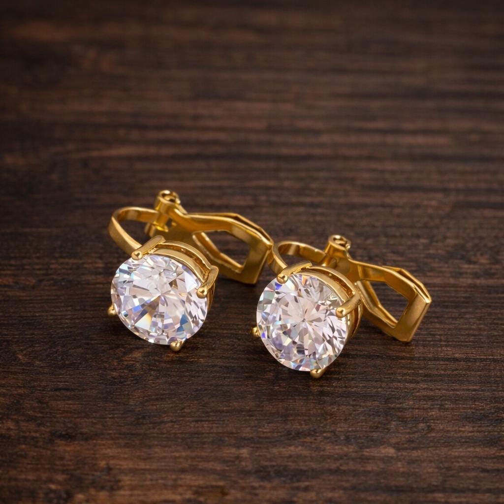Cube CZ Earrings Set, Clip-On Stud, Minimalist Geometric Cubic Zirconia
