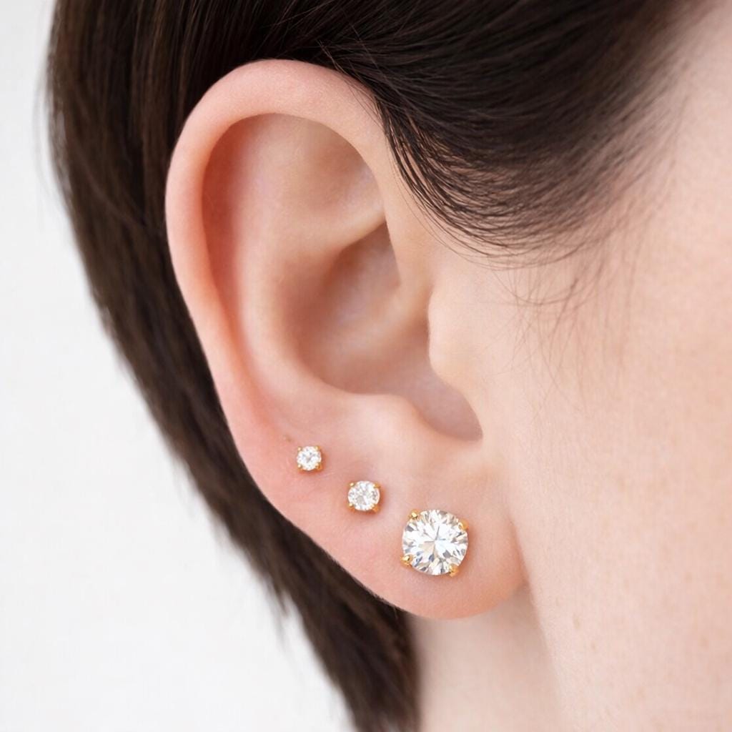 3 Pairs Stainless Steel Ball Stud Earrings, 18K Gold Plated Minimalist Jewelry