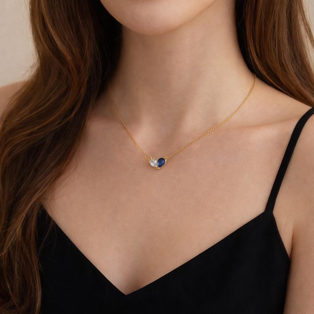 Custom Gold Plated Stainless Steel Birthstone Necklace (2-4 Stones) – Water Drop Charm Jewelry