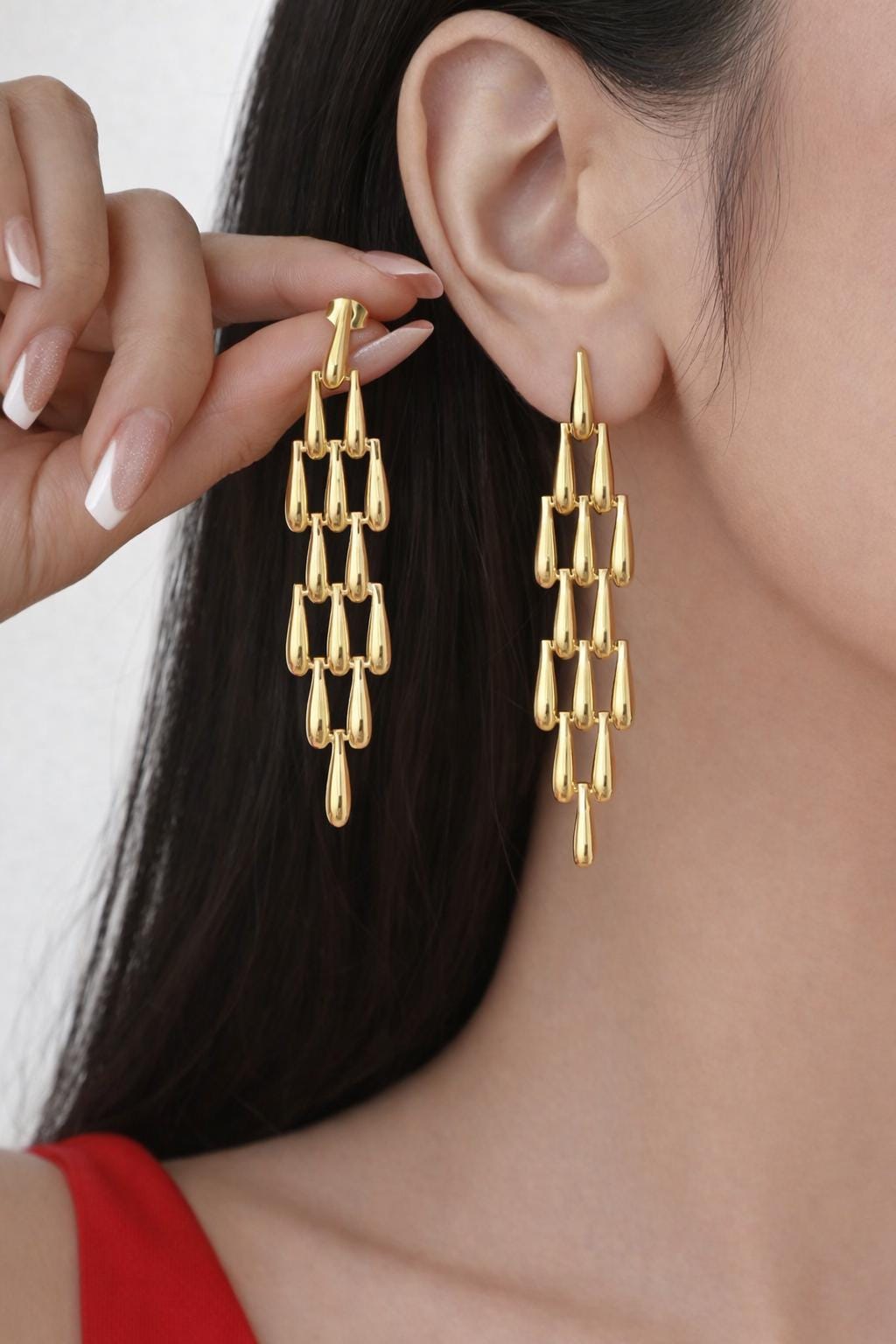 18K Gold Plated Coral Drop Earrings, Stainless Steel Ocean Dangle Jewelry