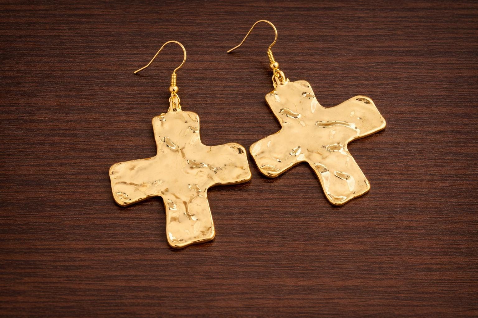Textured Exaggerated Cross Dangle Earrings, Minimalist Statement Jewelry