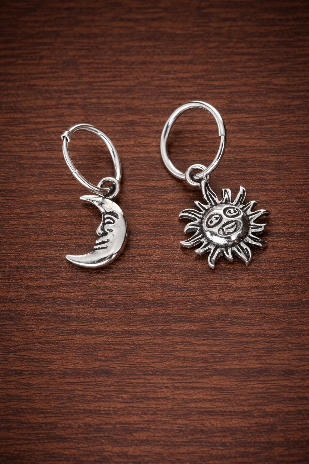 Boho Sun Moon Face Dangle Hoop Earrings, Vintage Celestial Statement Jewelry