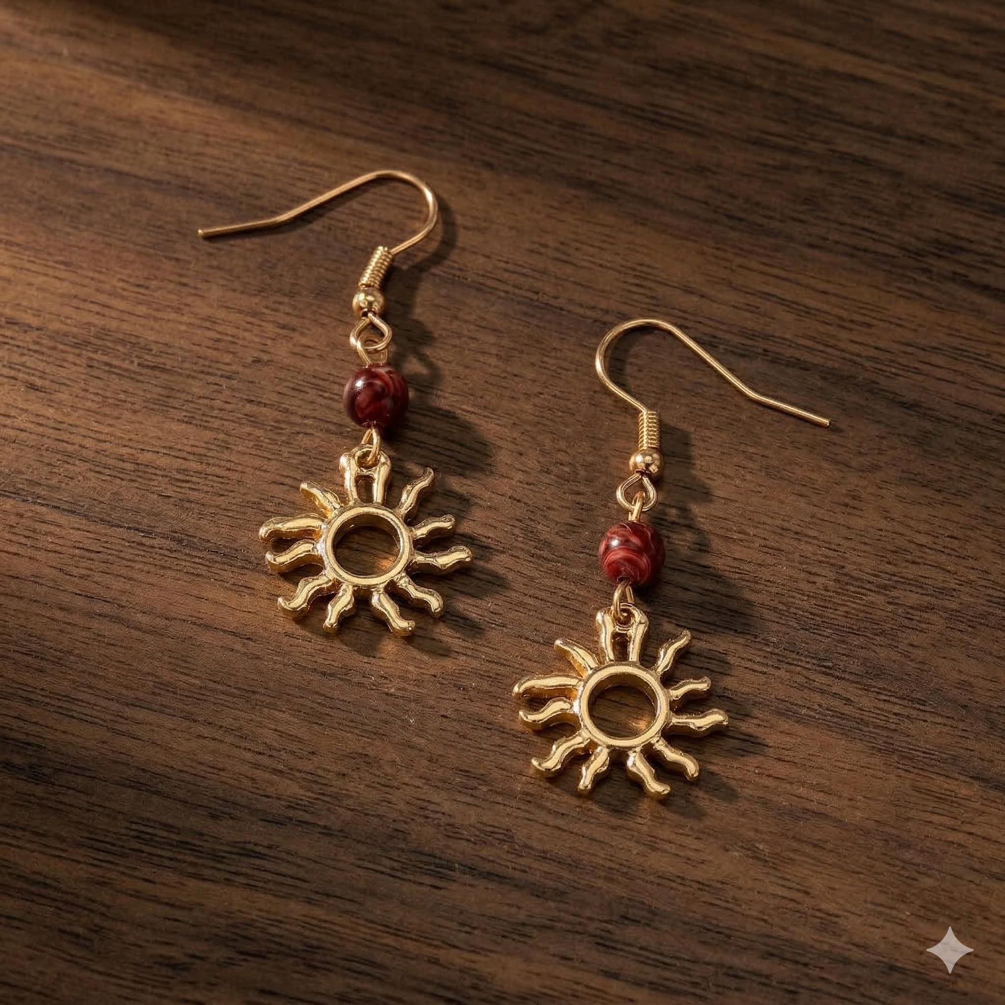 Vintage Gold Sun Dangle Earrings, Minimalist Boho Style, Alloy Jewelry