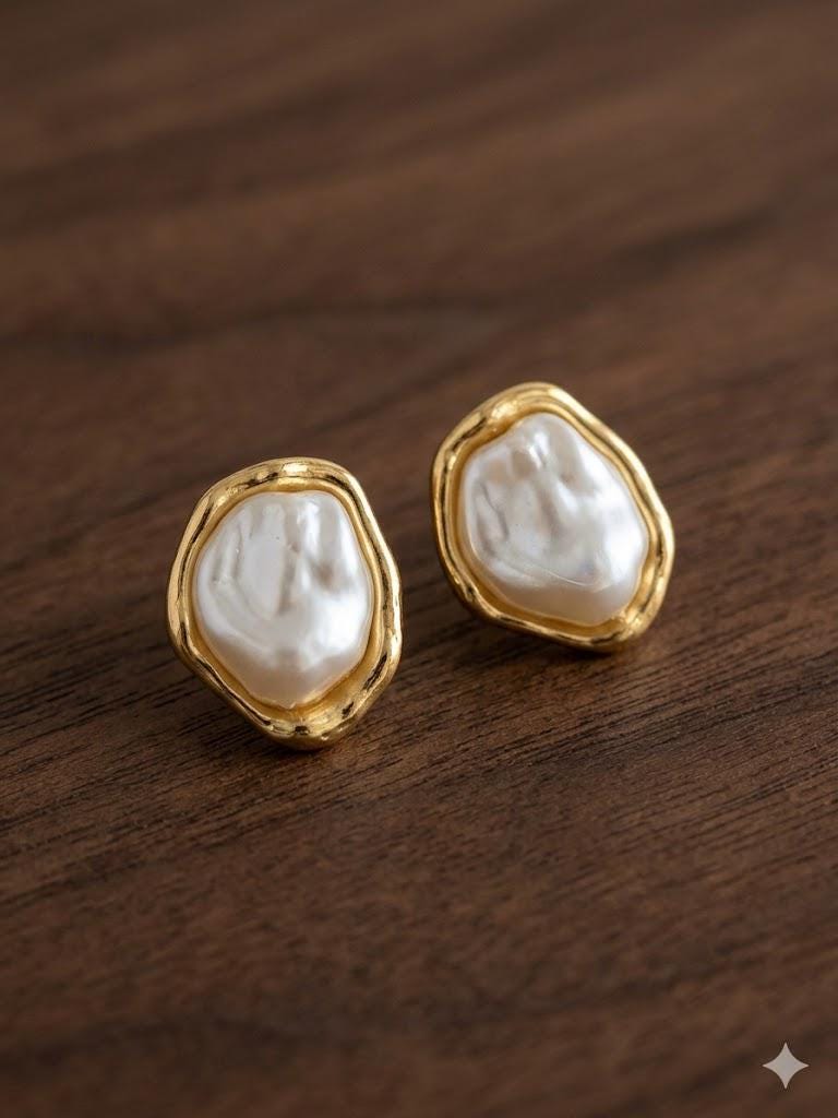18K Gold Plated Irregular Pearl Drop Earrings, Vintage Elegant Dangle Bridal Jewelry