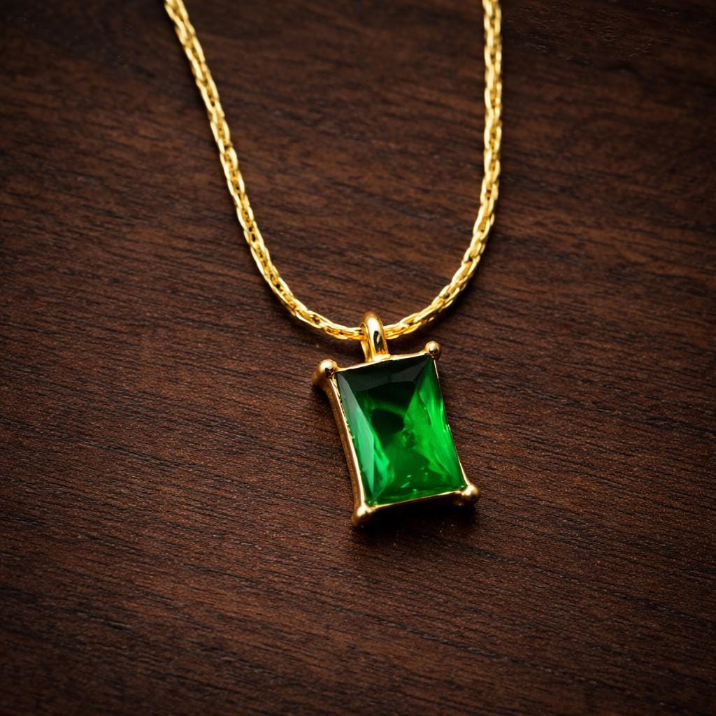 316L Stainless Steel Square Green Zircon Pendant Necklace, Elegant Wedding Jewelry