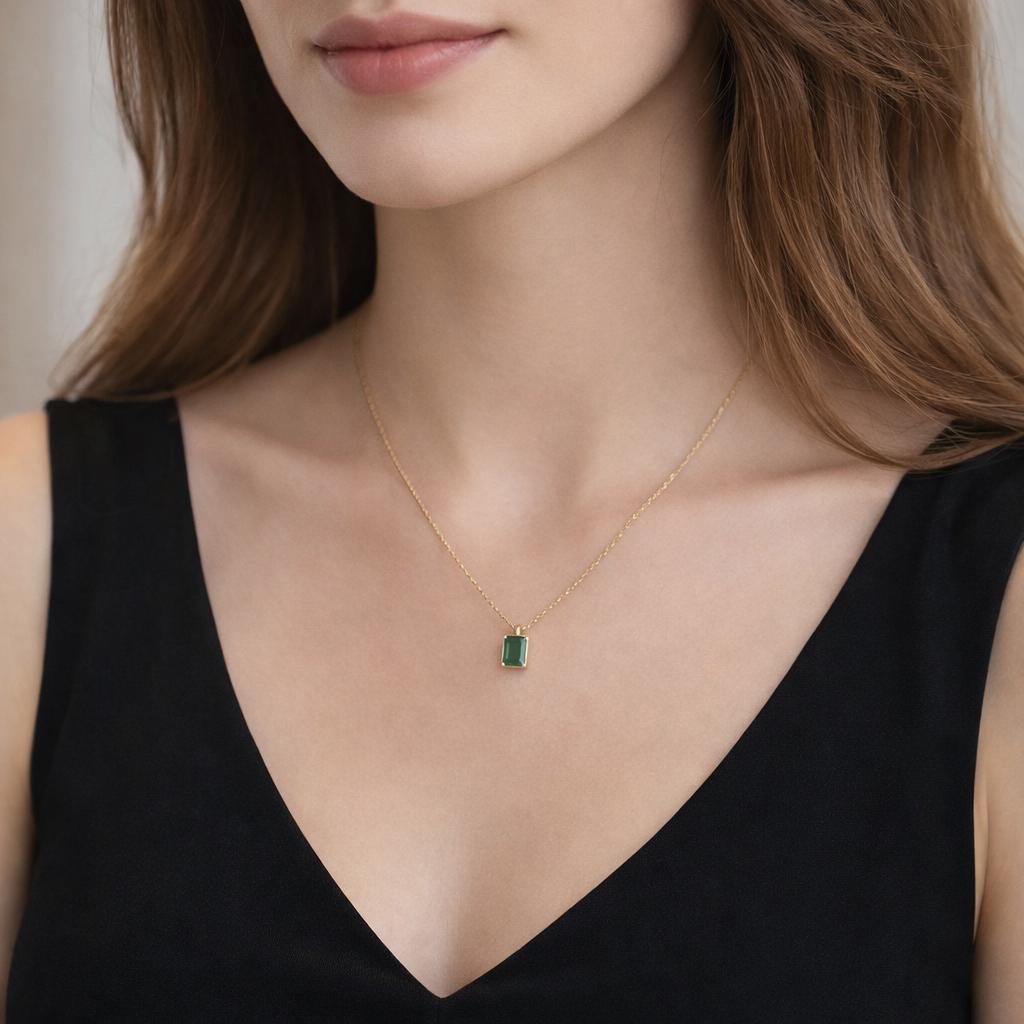 316L Stainless Steel Square Green Zircon Pendant Necklace, Elegant Wedding Jewelry