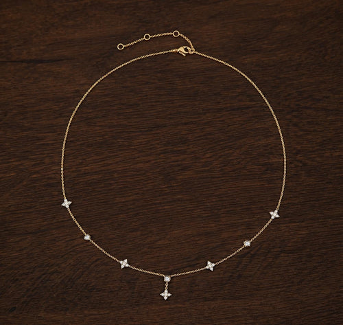 14K Gold Plated Stainless Steel Flower Necklace, Cubic Zirconia Sparkle, Dainty Floral Pendant
