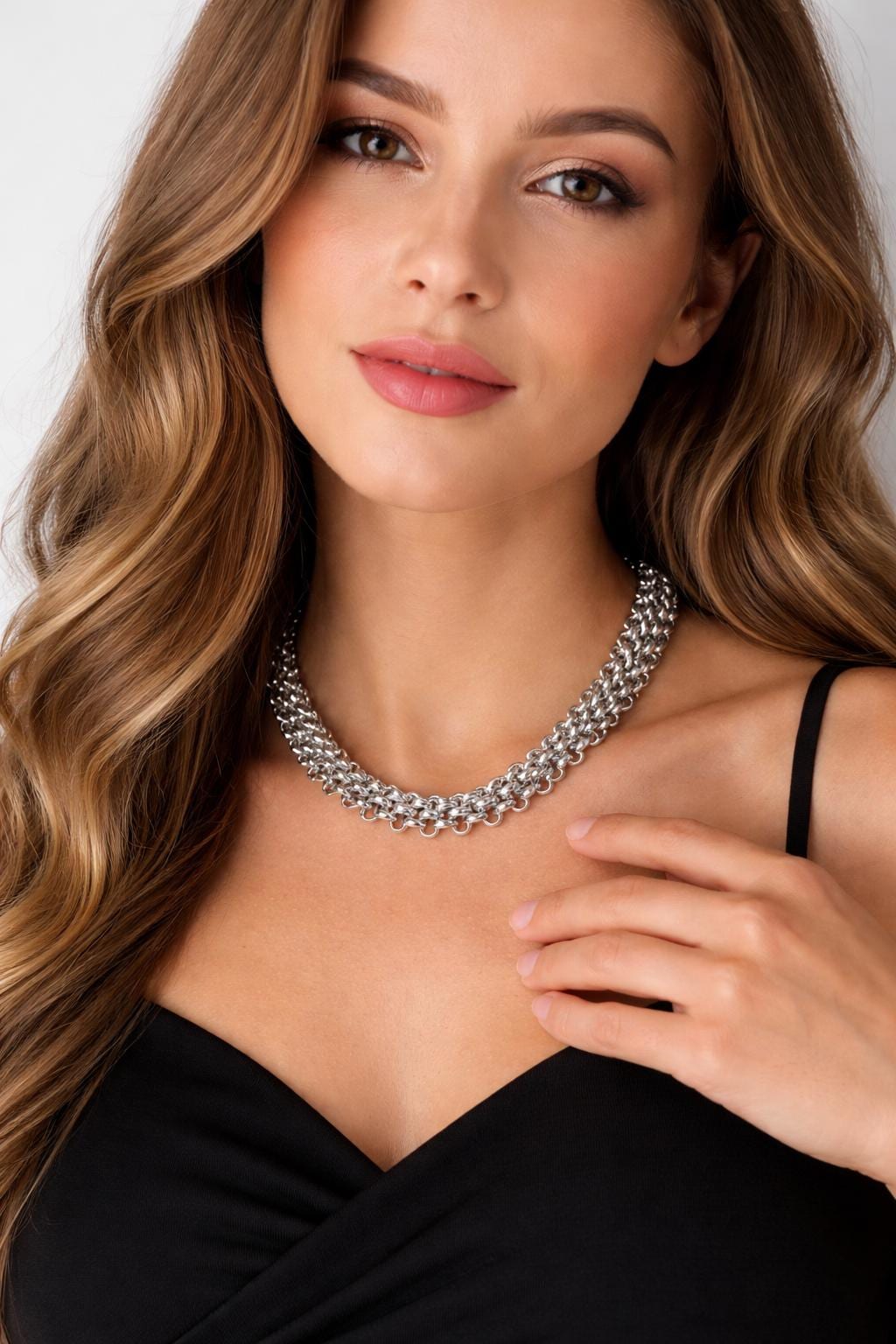 Chunky Stainless Steel Chain Toggle Necklace, Bold Collar Statement Jewelry