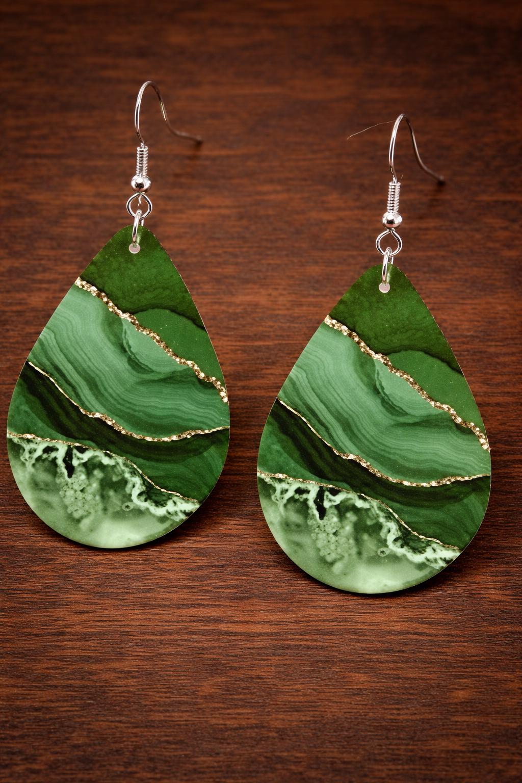 Teardrop Wooden Dangle Earrings, Abstract Blue Nature Style Jewelry