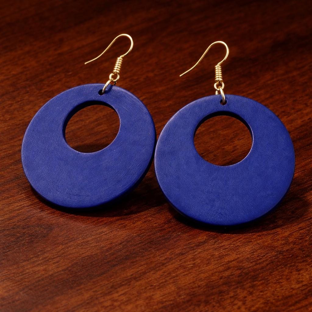 Vintage Hollow Round Wood Earrings, Boho Dangle Drop Jewelry