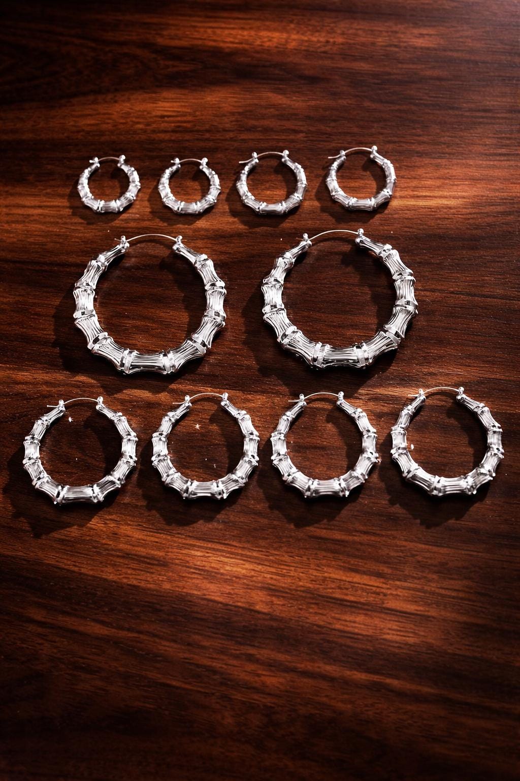 Bamboo Hoop Earrings Set, Minimalist Geometric Metal Hoops, Trendy Statement Jewelry