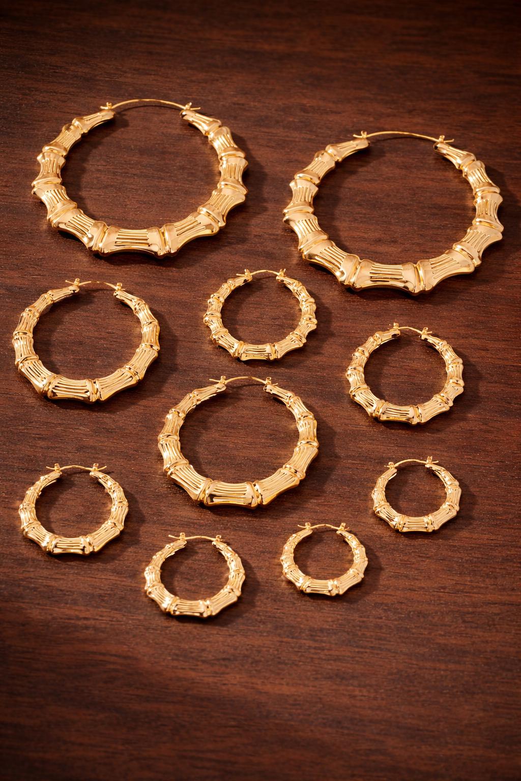 Trendy Bamboo Hoop Earrings Set, Minimalist Geometric Metal Hoop Jewelry
