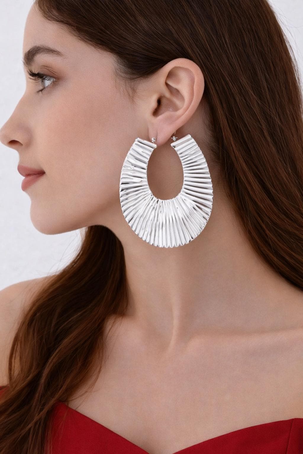 Textured Gold Hoop Earrings, U-Shaped Statement Earrings, Vintage Minimalist Chunky Hoops for Women