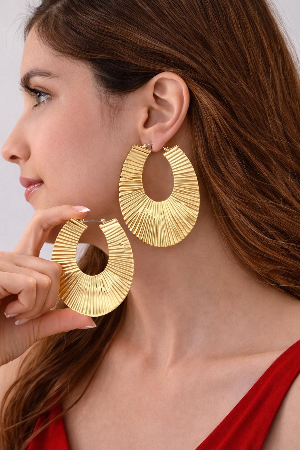 Textured Gold Hoop Earrings, U-Shaped Statement Earrings, Vintage Minimalist Chunky Hoops for Women