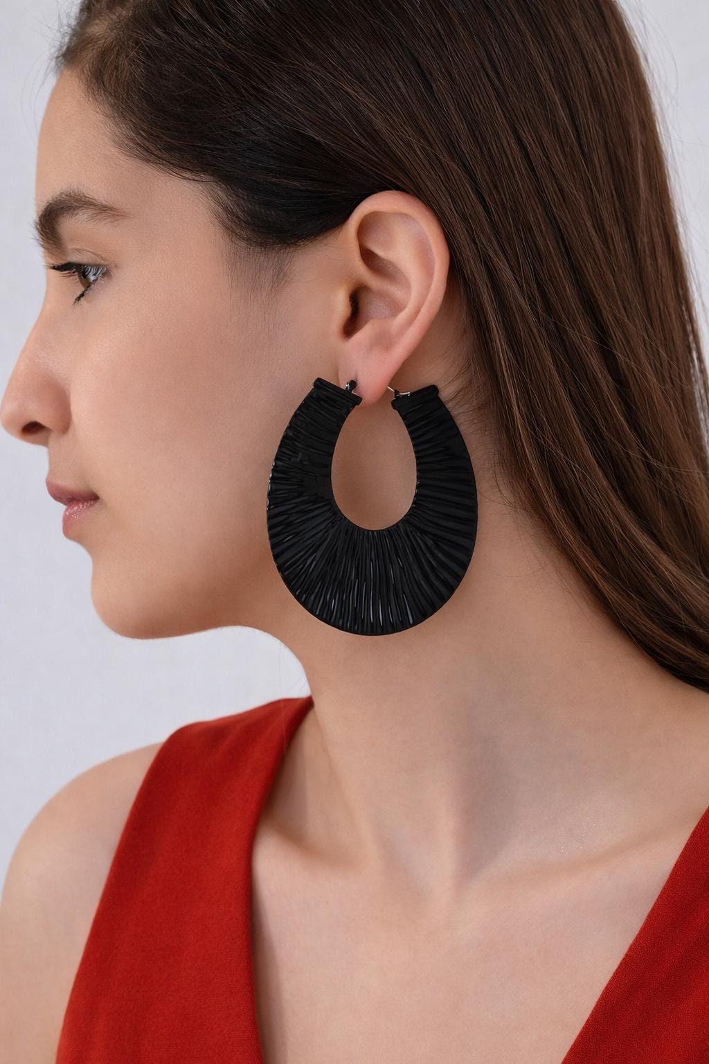 Textured Gold Hoop Earrings, U-Shaped Statement Earrings, Vintage Minimalist Chunky Hoops for Women