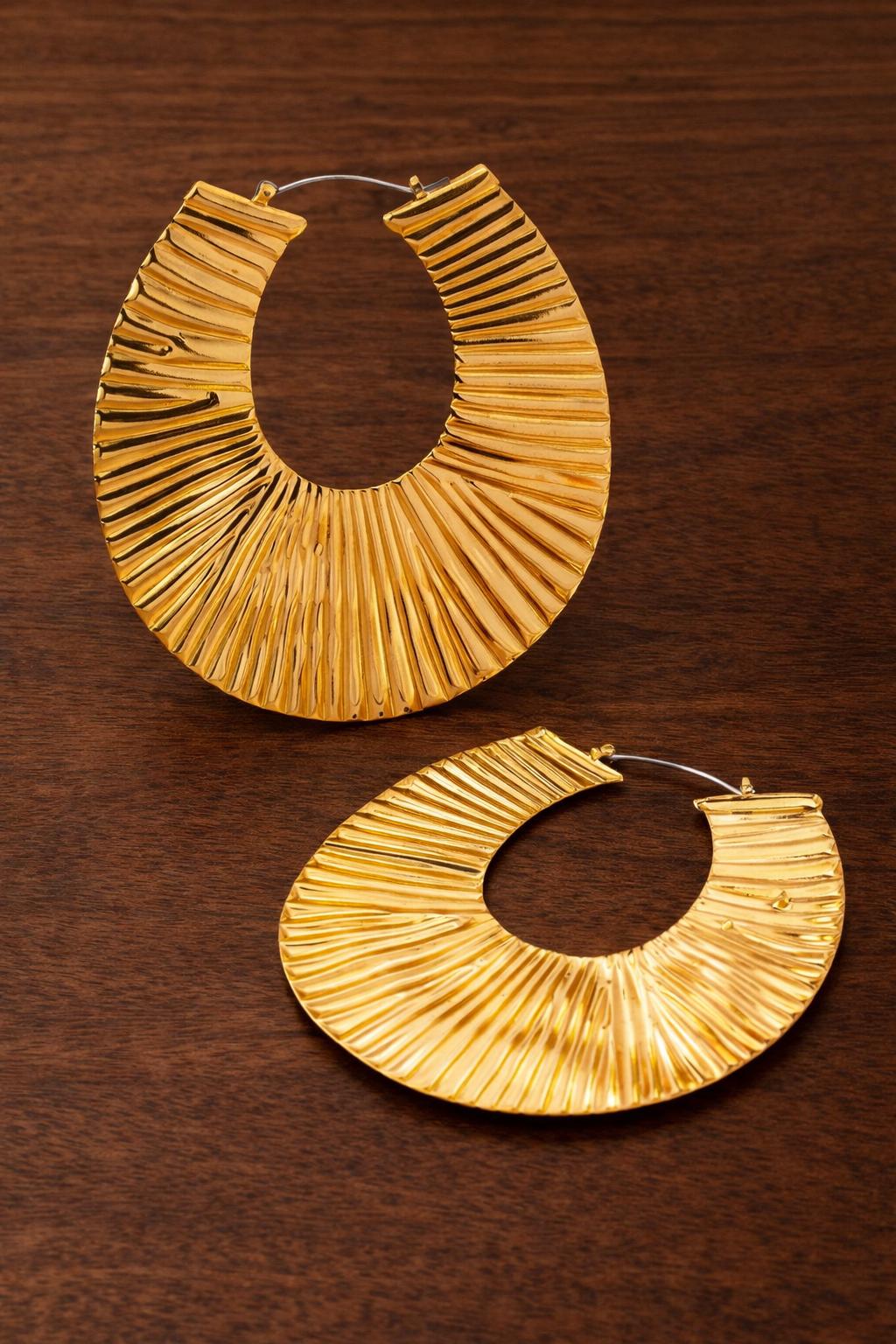 Textured Gold Hoop Earrings, U-Shaped Statement Earrings, Vintage Minimalist Chunky Hoops for Women