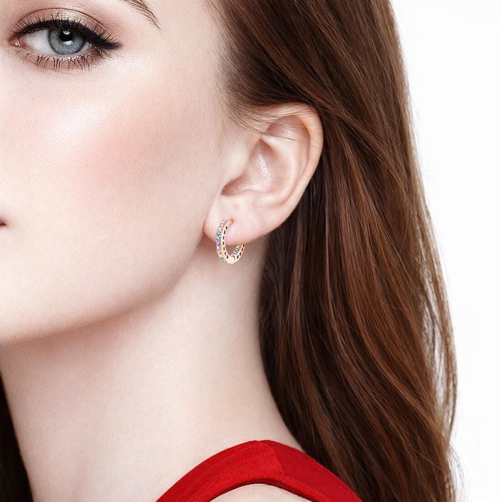 Colorful Zirconia Hoop Earrings, Silver Plated Hypoallergenic Earrings for Women