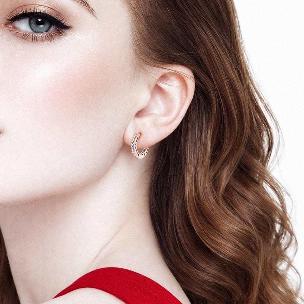 Colorful Zirconia Hoop Earrings, Silver Plated Hypoallergenic Earrings for Women