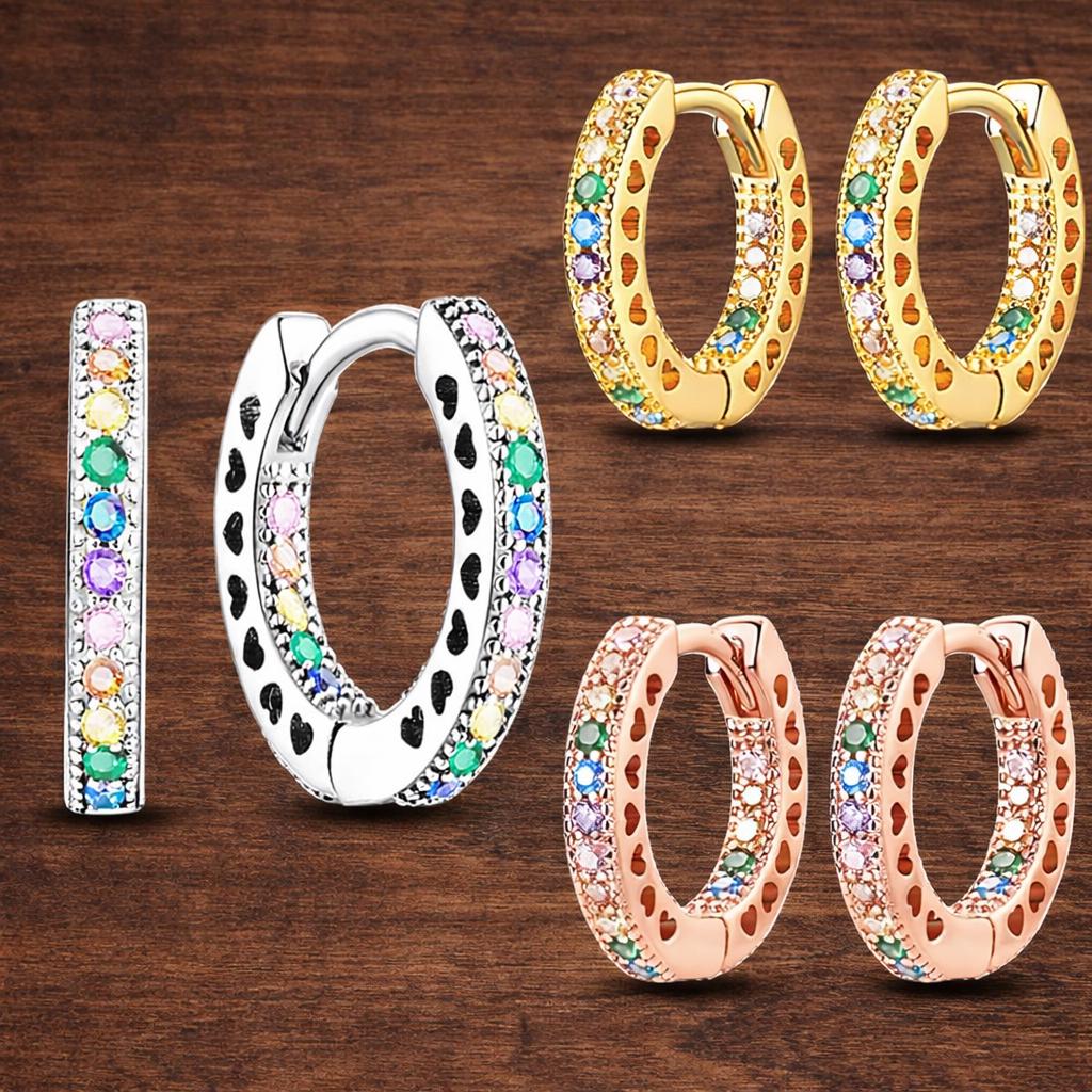 Colorful Zirconia Hoop Earrings, Silver Plated Hypoallergenic Earrings for Women