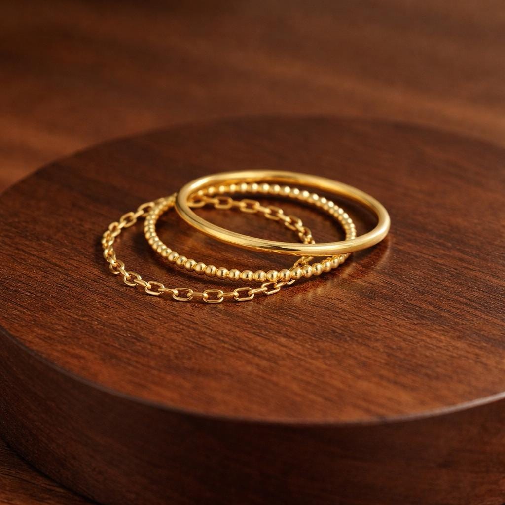 Sterling Silver Stackable Ring Set, Smooth Twist Chain Design, Minimalist Jewelry (Size 17.5mm)